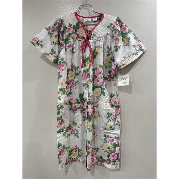 J.I.T. Sleep Floral White Housecoat Robe Short Sleeve Snap Buttons XL - Picture 1 of 13
